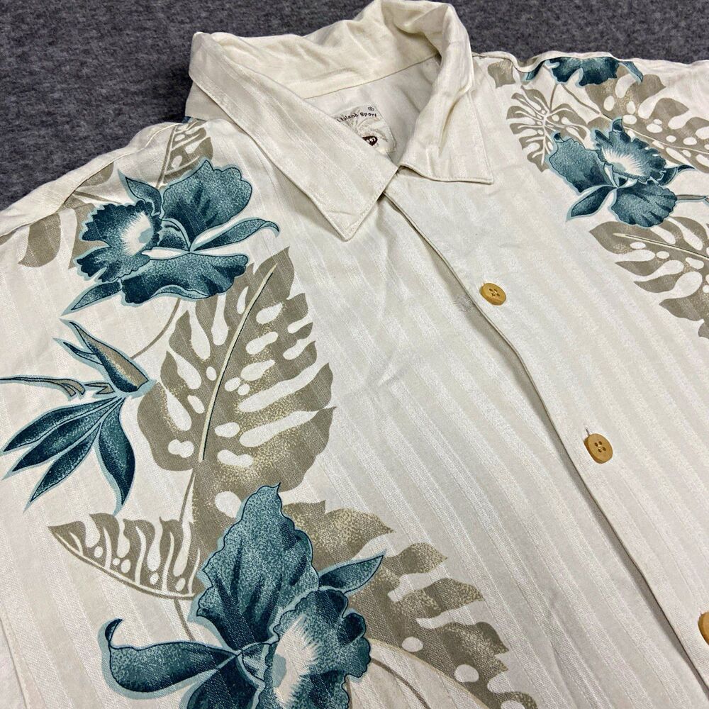 Vintage Original Island Sport Men L Hawaiian Floral Short Sleeve Button-Up Shirt